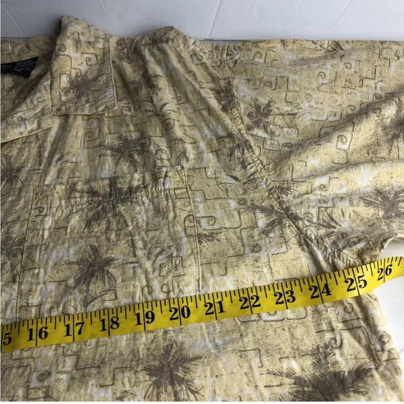Shirt Hawaiian OP SPORT Geometric Palm Trees Muted Colors Tan Yellow Size XL - Picture 6 of 10